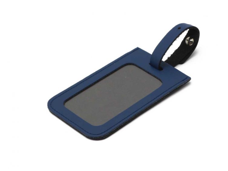 Porte étiquette en cuir bleu