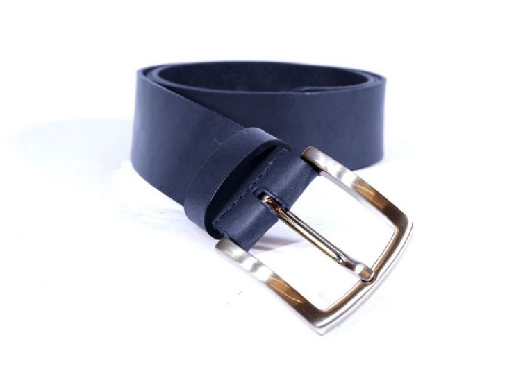 Ceinture cuir 40mm bleu marine, boucle aux belles lignes courbes 4065