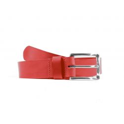 Ceinture cuir rouge, boucle rectangle acier poli 4032
