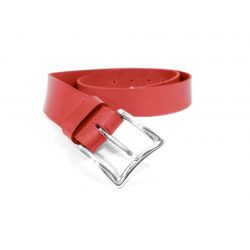Ceinture cuir rouge, boucle rectangle acier poli 4032