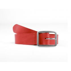 Ceinture cuir rouge, boucle double finition satinée 4034