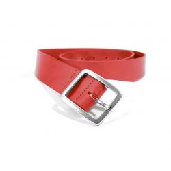 Ceinture cuir rouge, boucle double finition satinée 4034