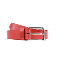 Ceinture cuir rouge, boucle élégante acier poli 4037