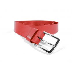 Ceinture cuir rouge, boucle élégante acier poli 4037