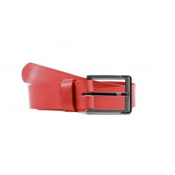 Ceinture cuir rouge, boucle moderne acier bicolore 4038