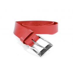 Ceinture cuir rouge, boucle élégante acier poli 4041