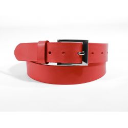 Ceinture cuir rouge, boucle élégante acier poli 4041