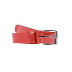 Ceinture cuir rouge, boucle barres fines et arrondies 4044