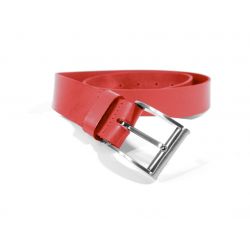 Ceinture cuir rouge, boucle barres fines et arrondies 4044