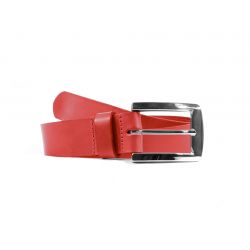 Ceinture cuir rouge, magnifique boucle imposante polie 4045