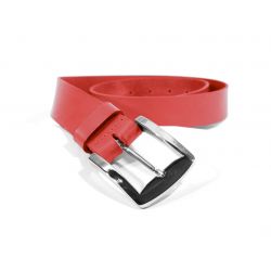 Ceinture cuir rouge, magnifique boucle imposante polie 4045
