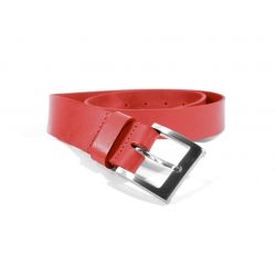 Ceinture cuir rouge, boucle carrée 4046