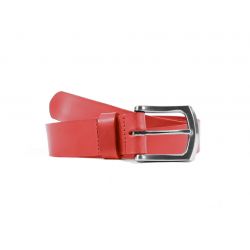 Ceinture cuir rouge, boucle robuste satinée 4048