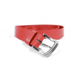 Ceinture cuir rouge, boucle robuste satinée 4048