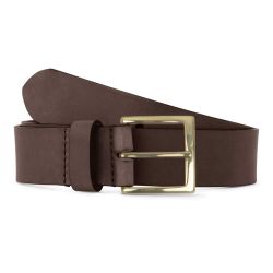 Ceinture cuir marron foncé, boucle carrée, classique, en laiton - 35mm - 4124