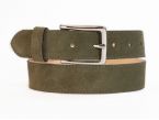 Ceinture cuir velours vert, boucle élégante acier poli - 2037