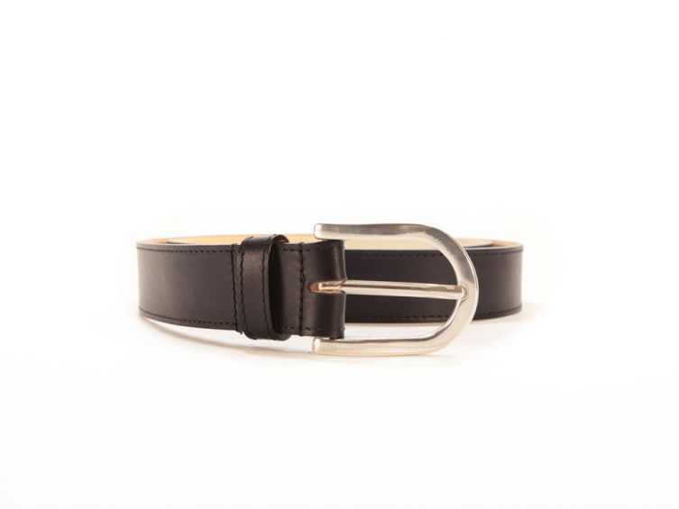 Ceinture cuir doublé bleu nuit, boucle rectangle acier poli 5029 