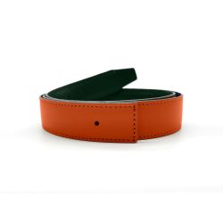 Ceinture cuir réversible 30mm compatible boucle Hermes, orange lisse et vert grainé - 5002