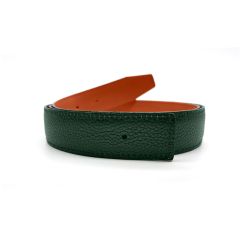 Ceinture cuir réversible 30mm compatible boucle Hermes, orange lisse et vert grainé - 5002