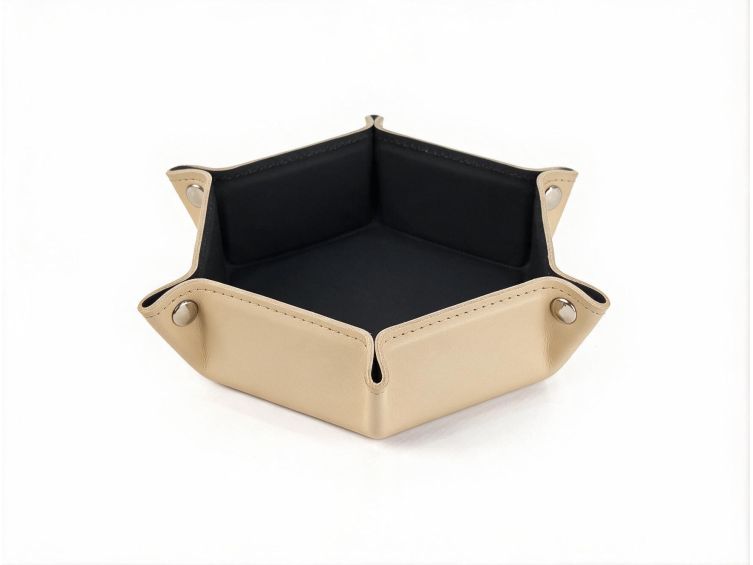 Vide poche hexagonal en cuir beige - VP504