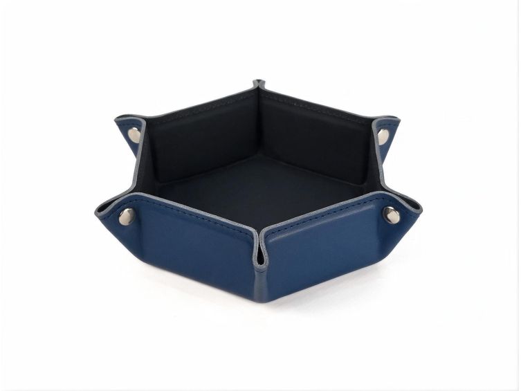 Vide poche hexagonal en cuir bleu - VP504