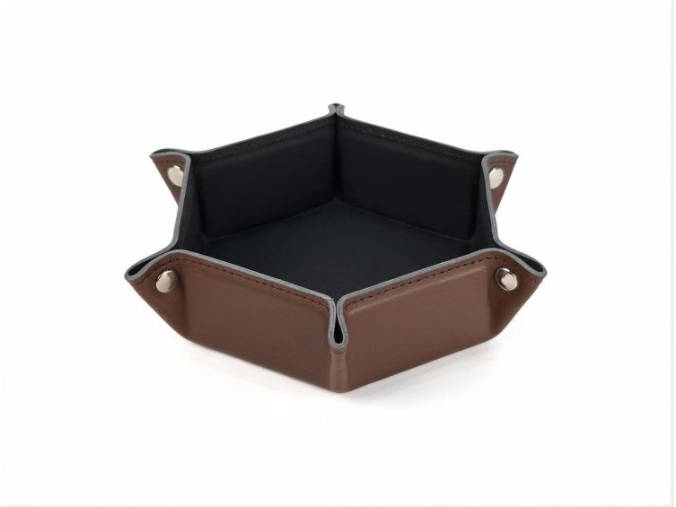 Vide poche hexagonal en cuir marron - VP504