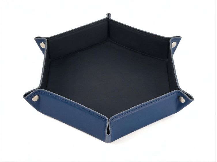 Vide poche hexagonal XL en cuir bleu - VP506
